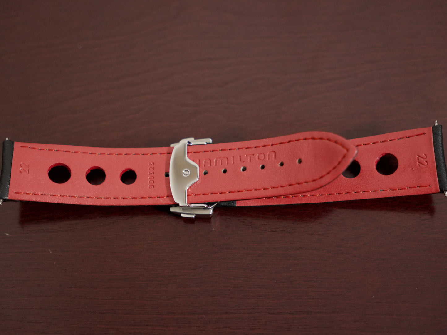Pre-Owned Hamilton American Classic Perforated Black Leather Strap 22mm