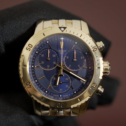 Pre-Owned Tissot PRS 200 Chronograph Gold/Blue Dial