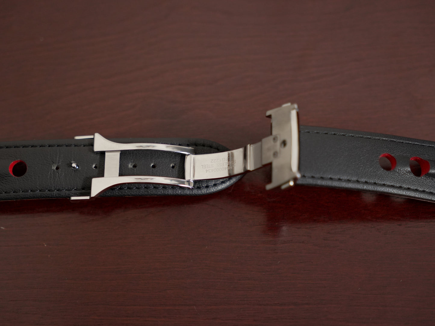 Pre-Owned Hamilton American Classic Perforated Black Leather Strap 22mm