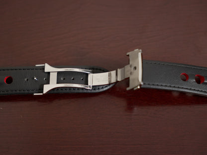 Pre-Owned Hamilton American Classic Perforated Black Leather Strap 22mm
